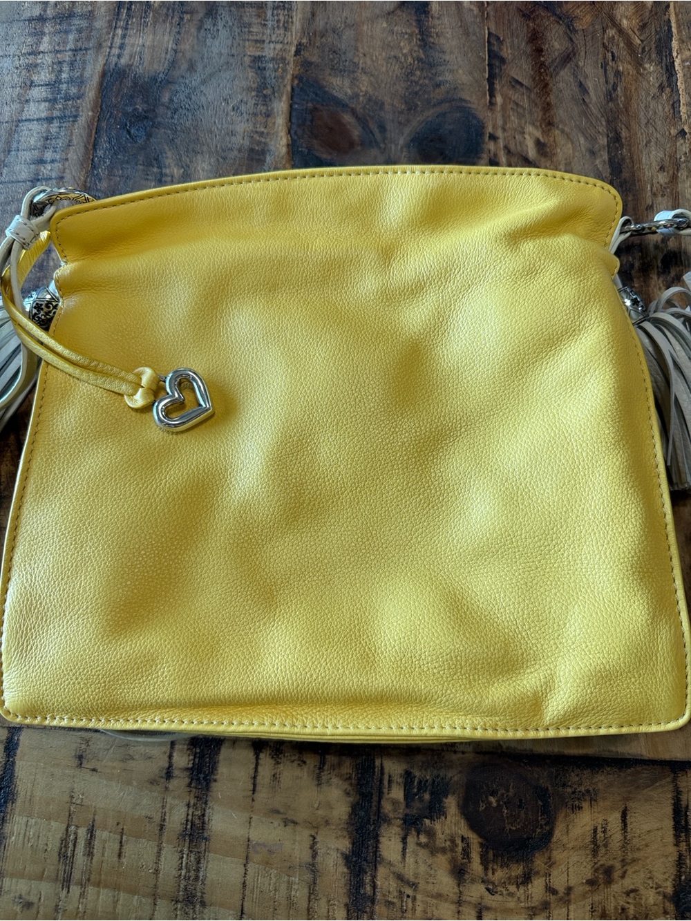 Brighton Lemon Yellow Leather Crossbody with Heart Charm